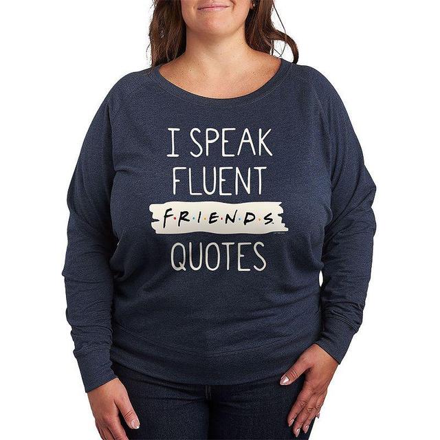 Plus Size Friends Speak Fluent Quotes Graphic Tee, Womens Grey Indigo Product Image