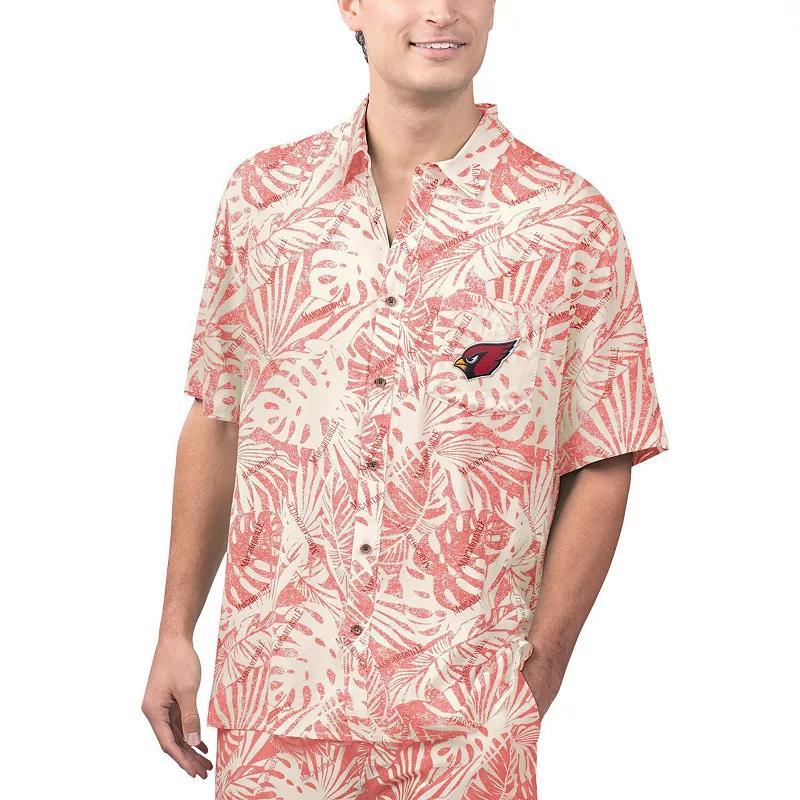 Mens Margaritaville Tan Arizona Cardinals Sand Washed Monstera Print Party Button-Up Shirt Product Image