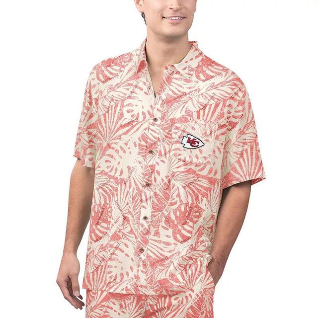 Mens Margaritaville Tan Kansas City Chiefs Sand Washed Monstera Print Party Button-Up Shirt Product Image