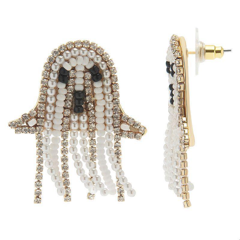 LC Lauren Conrad Pearl & Rhinestone Chain Ghost Drop Earrings, Womens, White Product Image