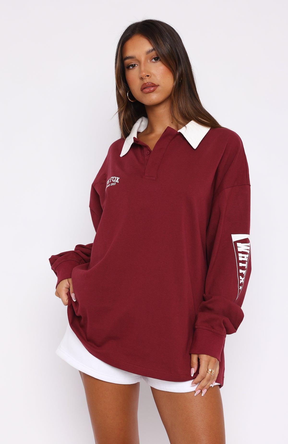 On Your Team Long Sleeve Oversized Tee Maroon Product Image