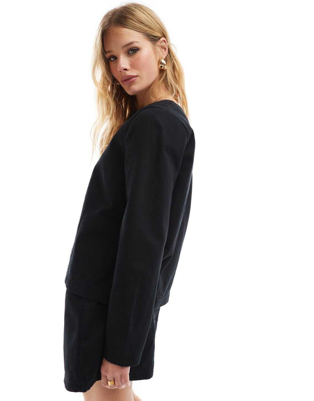 ASOS DESIGN button up long sleeve jacket in black Product Image