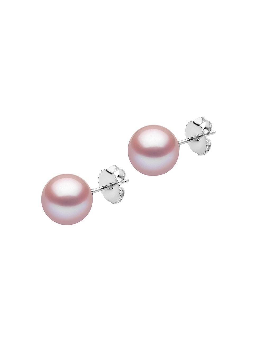 Womens 14K White Gold & 10-11MM Pink Freshwater Pearl Stud Earrings Product Image