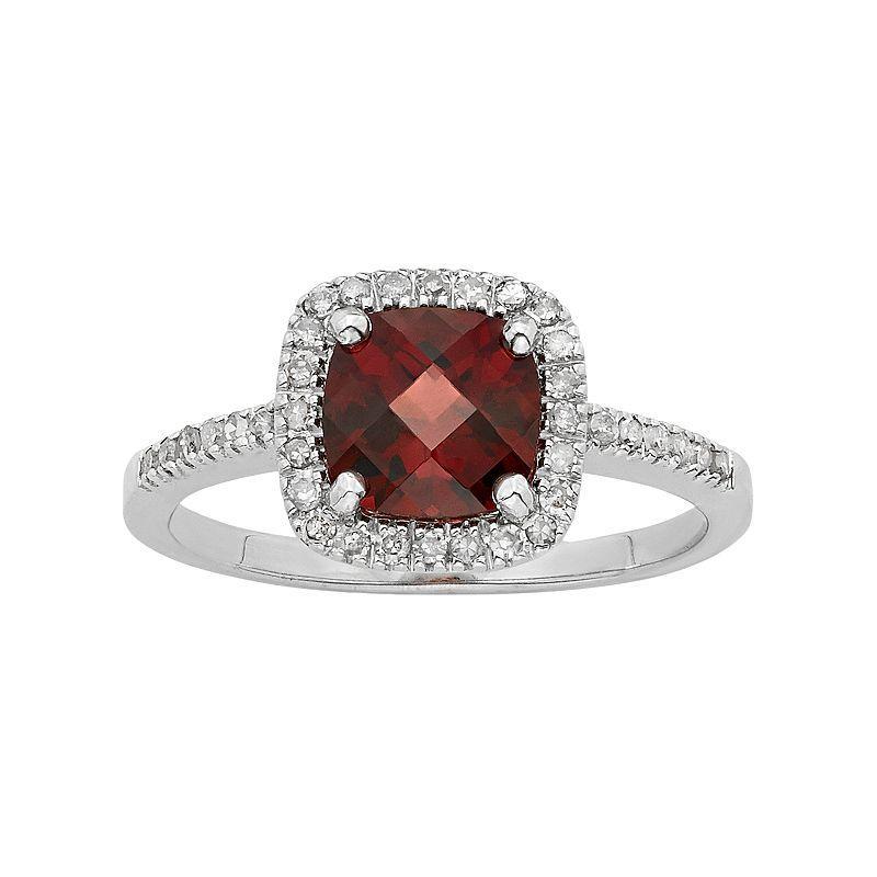 Garnet & 1/5 Carat T.W. Diamond 10k White Gold Halo Ring, Womens Red Product Image