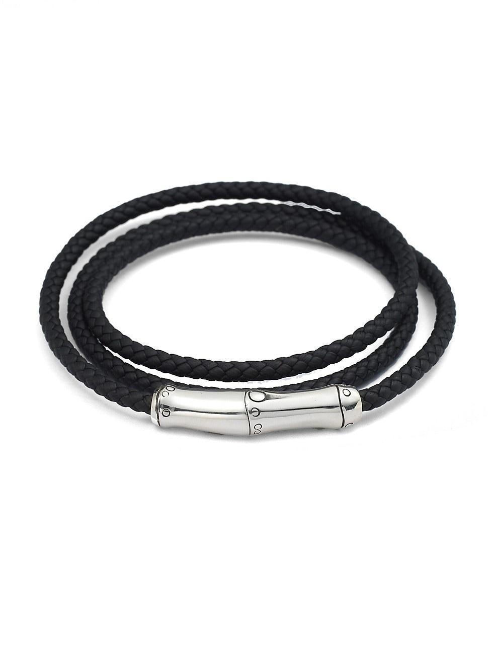 Mens Bamboo Triple-Wrap Leather Bracelet Product Image