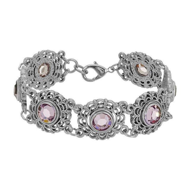 1928 Silver Tone Round Crystal Stone Bracelet, Womens, Purple Product Image