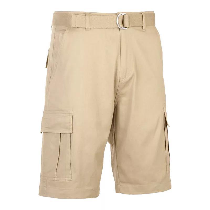 Mens Blu Rock Slim Fit Stretch Cargo Shorts With Belt Brown Product Image