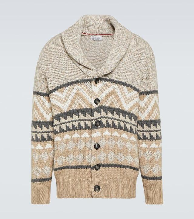 BRUNELLO CUCINELLI Cashmere Jacquard Cardigan In Beige Product Image