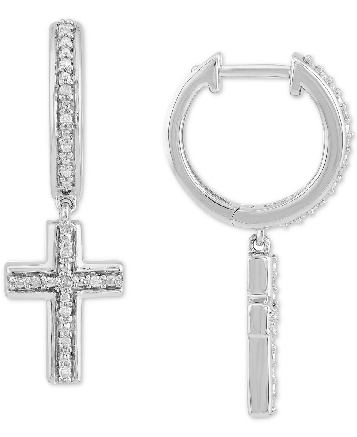 Diamond Cross Dangle Hoop Earrings (1/10 ct. t.w.) Sterling Silver Product Image