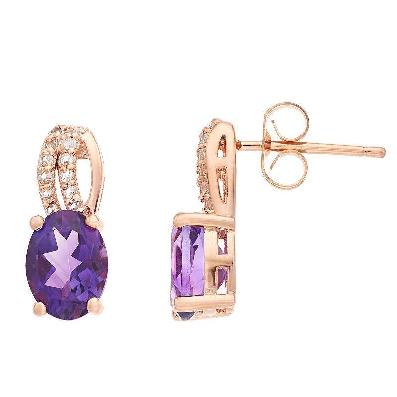 Gemminded Rose Gold over Silver Amethyst Drop Earrings, Womens, Purple Product Image