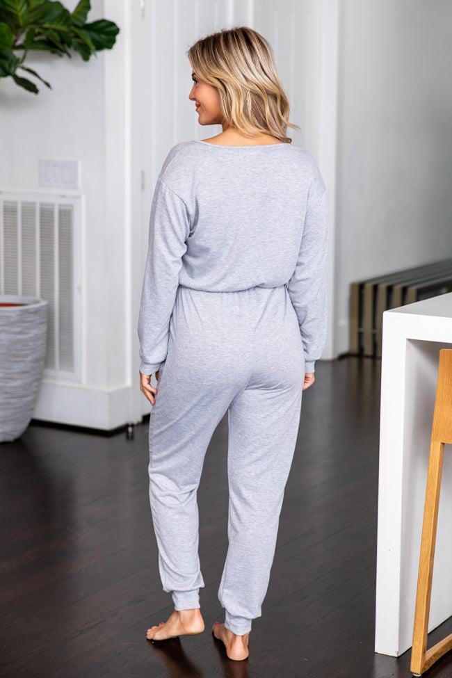 Under Montana Skies Heather Grey Knit Long Sleeve Jumpsuit FINAL SALE Product Image