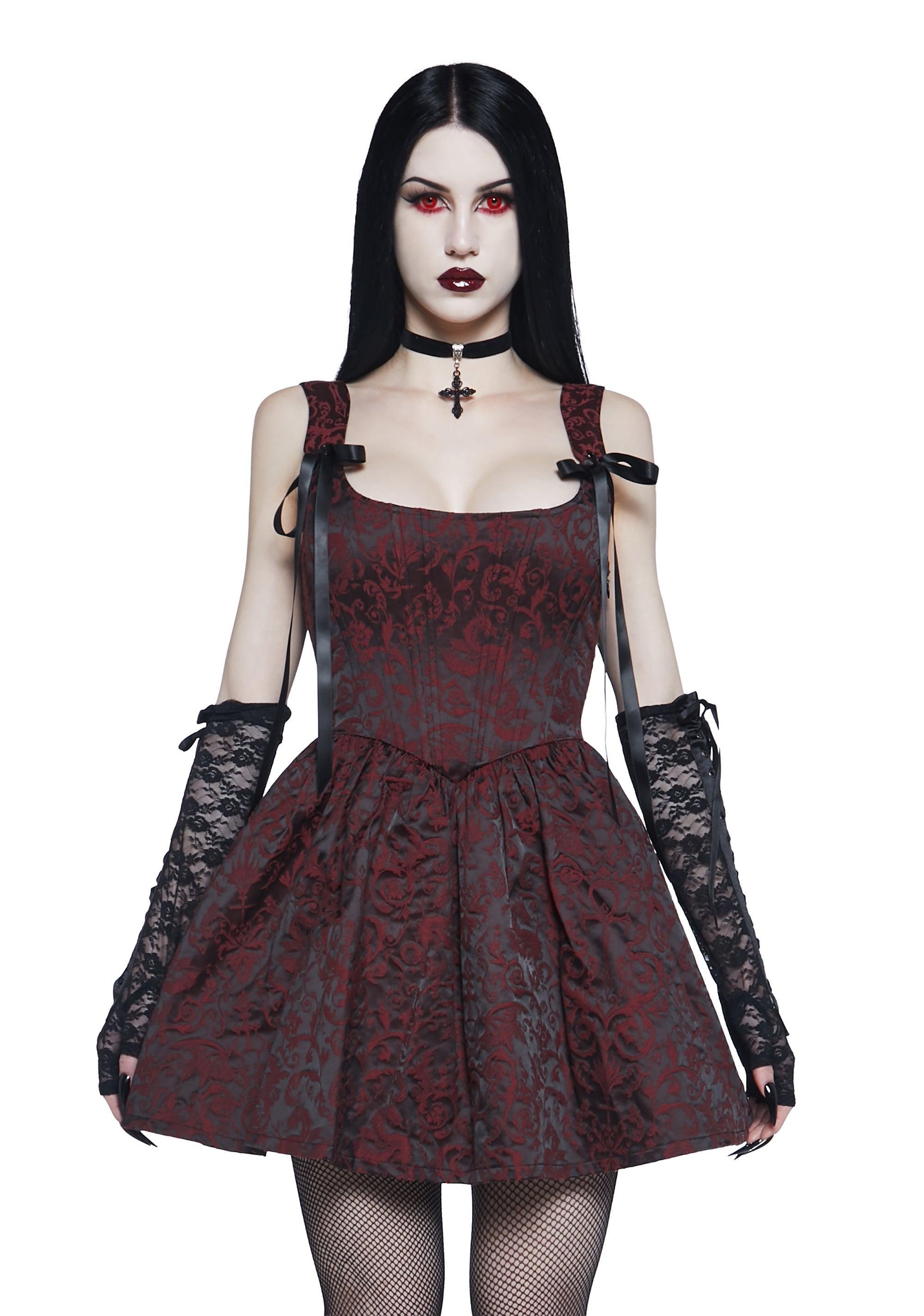 Widow Brocade Lace Up Mini Dress - Red Product Image