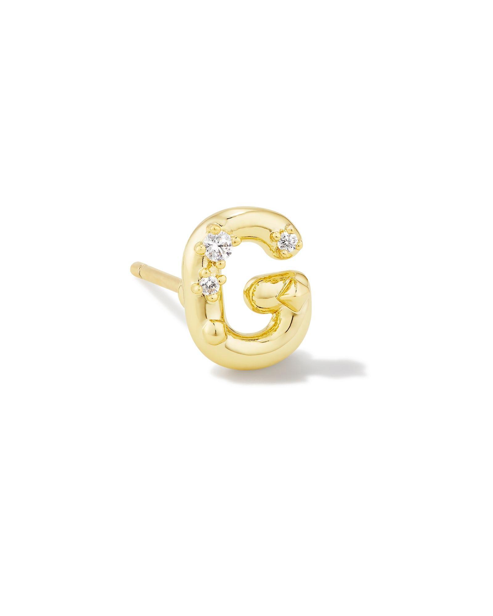 Crystal Letter Q Gold Single Stud Earring in White Crystal Product Image