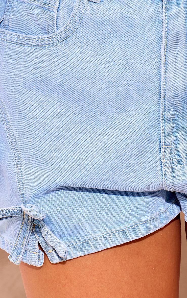 Light Blue Wash Bow Detail High Waist Denim Hot Pants Product Image