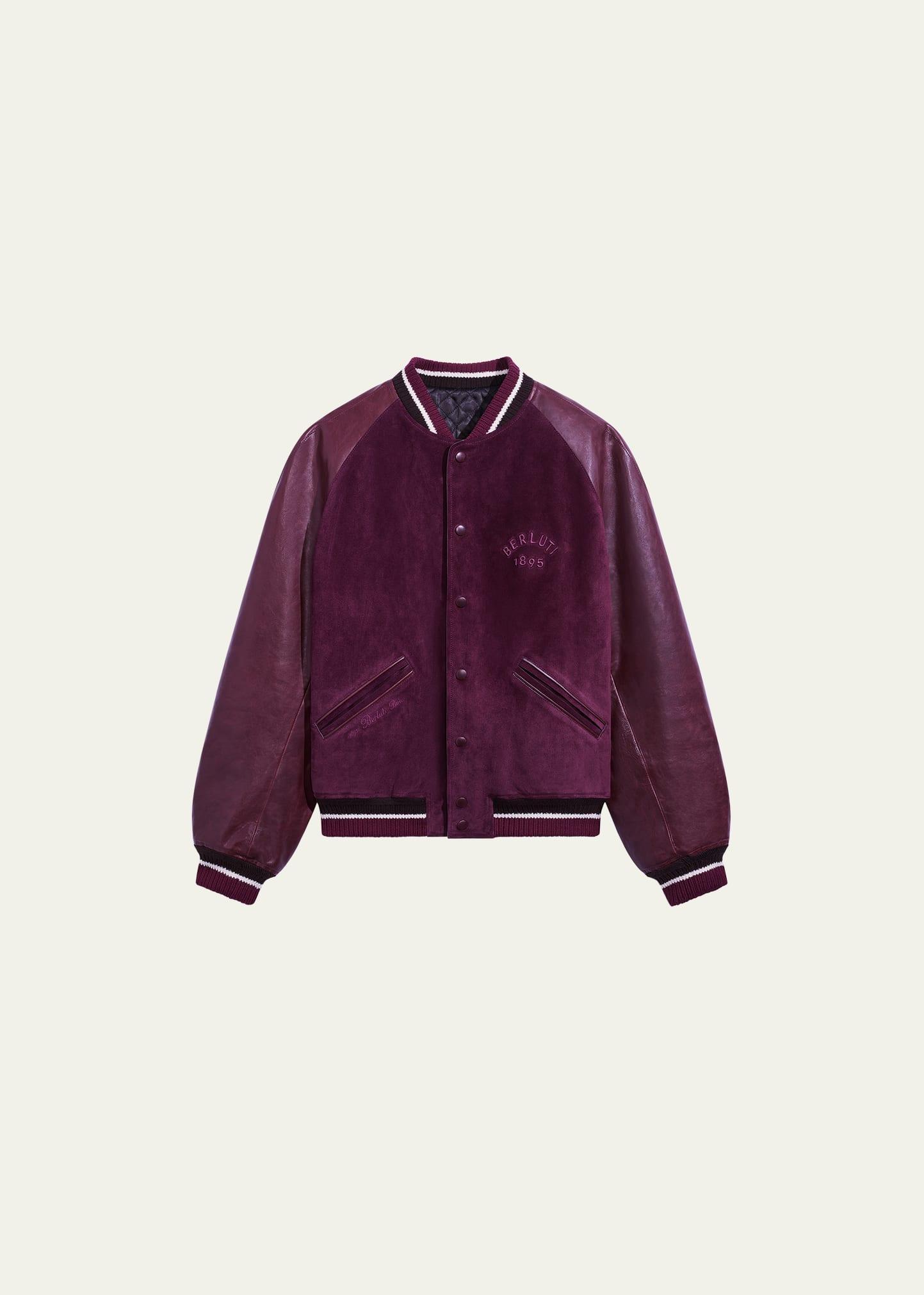 Mens Suede Varsity Bomber Jacket Product Image