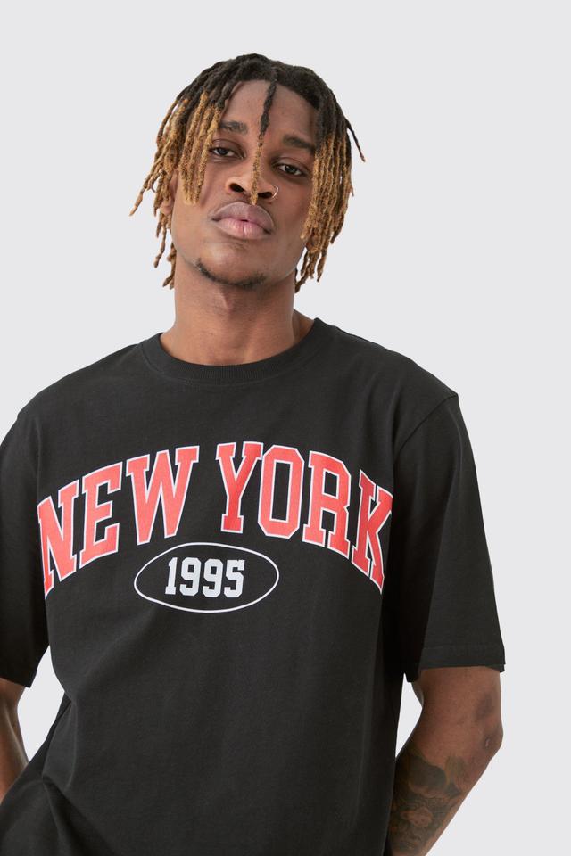 Mens Black Tall New York Varsity Print T-shirt, Black Product Image