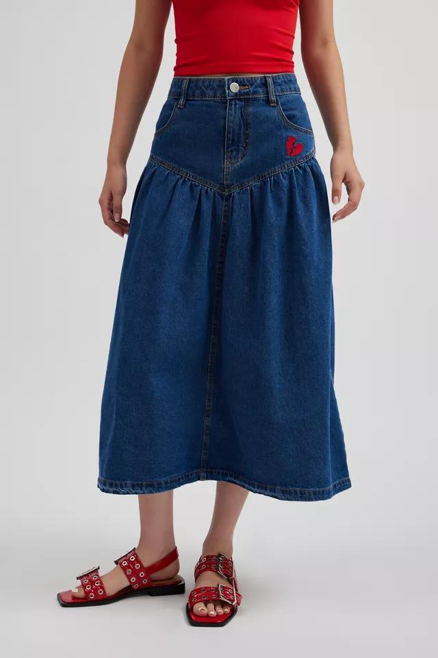 Kimchi Blue Clara Drop Waist Denim Midi Skirt Product Image