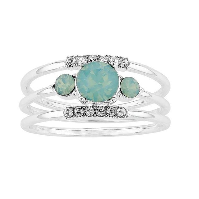 City Luxe Crystal Stack Ring Set, Womens Silver Tone Green Product Image