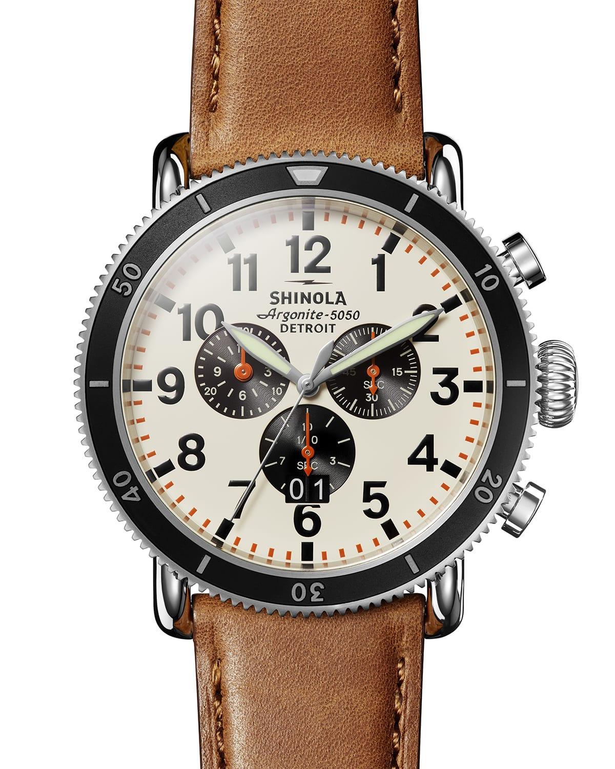 Mens 48mm Runwell Sport 3-Eye Chronograph Leather Watch Product Image