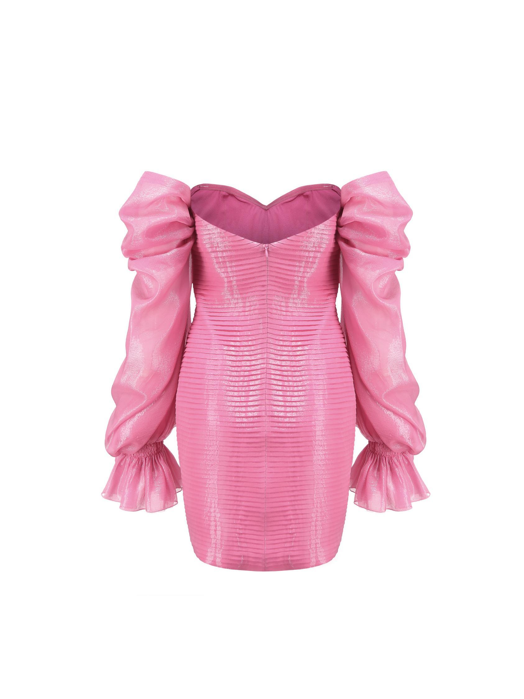 Annabella Puff Sleeve Dress (Pink) Product Image