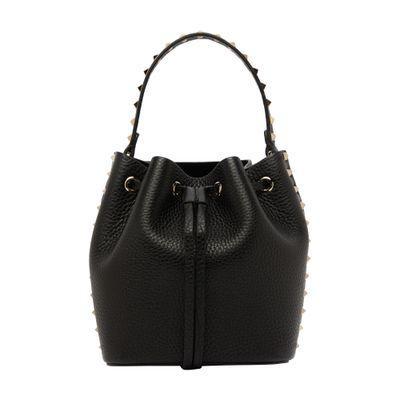 Leather Rockstud Bucket Bag In Black Product Image