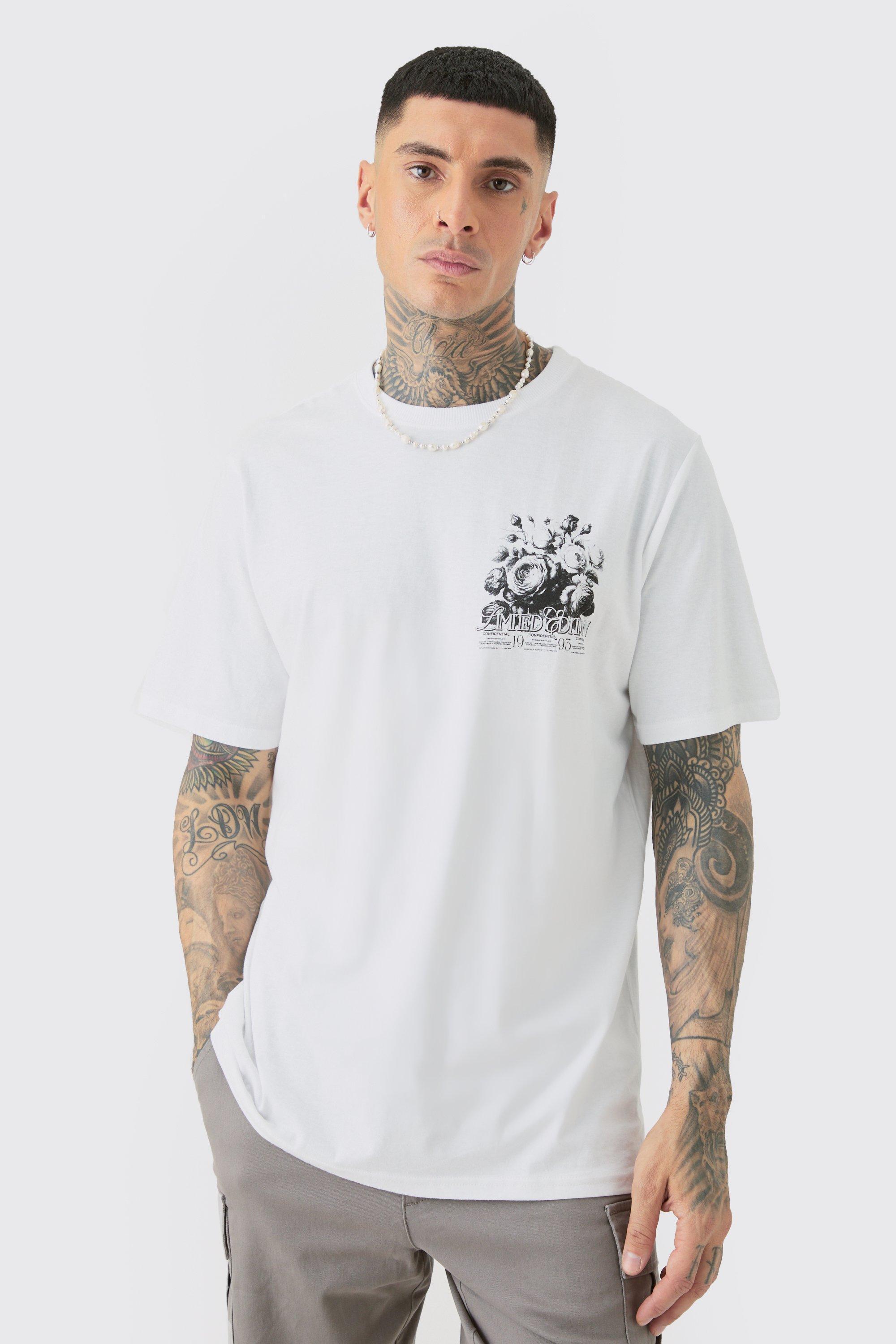 Mens White Tall Limited Edition Floral Print T-shirt, White Product Image