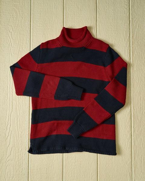 Fisherman's Sweater in Navy/Burgundy Stripe Product Image