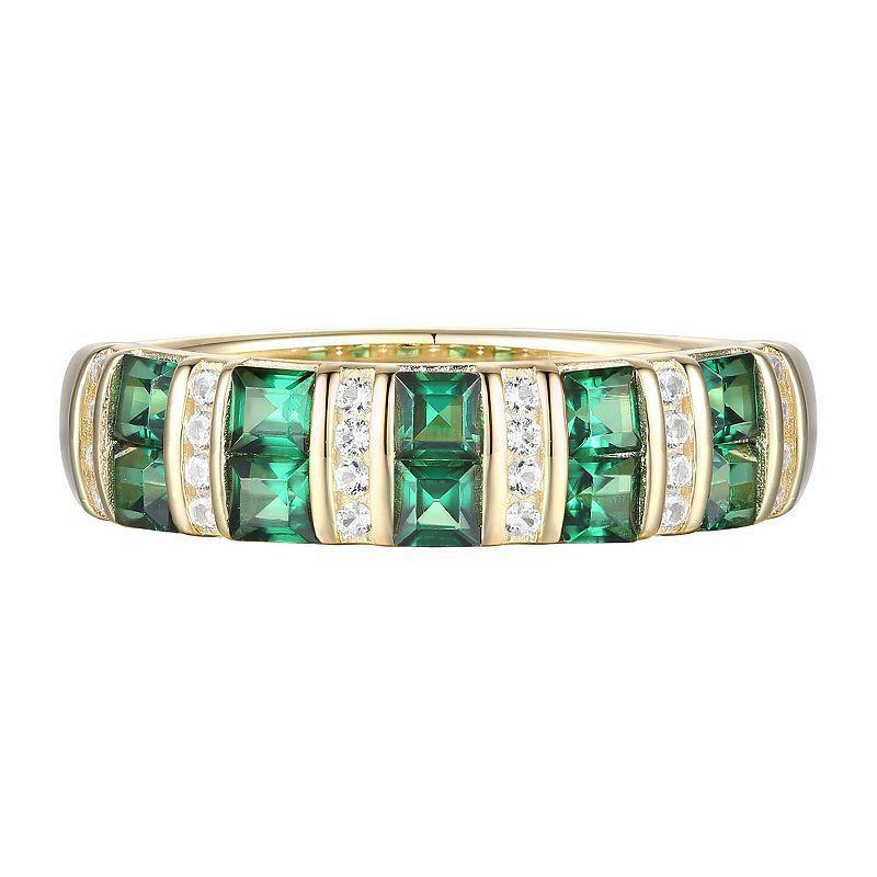 14k Gold Over Silver Lab-Created Emerald & Lab-Created White Sapphire Ring, Womens Gold Tone Product Image