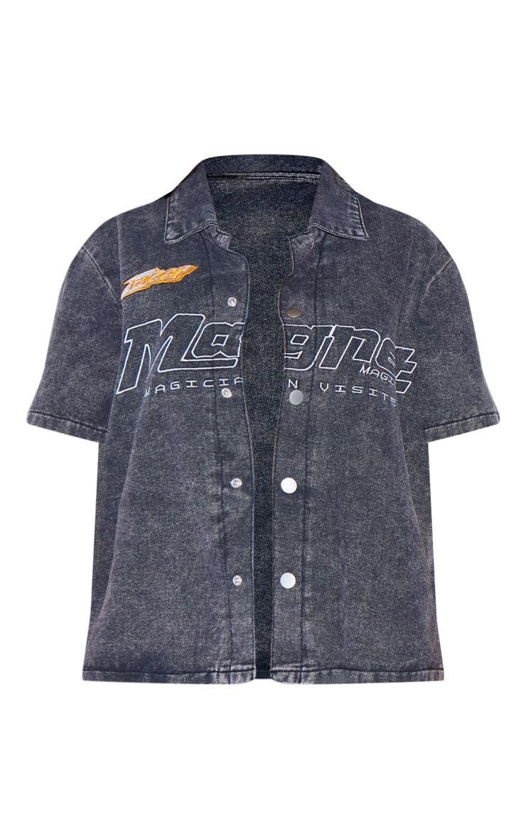 Petite Washed Black Graphic Detail Denim Shirt Product Image