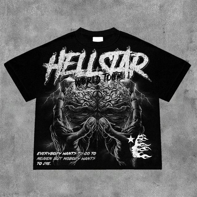 Vintage World Tour Brain Graphic Casual Street Cotton Hellstar T-Shirt Product Image