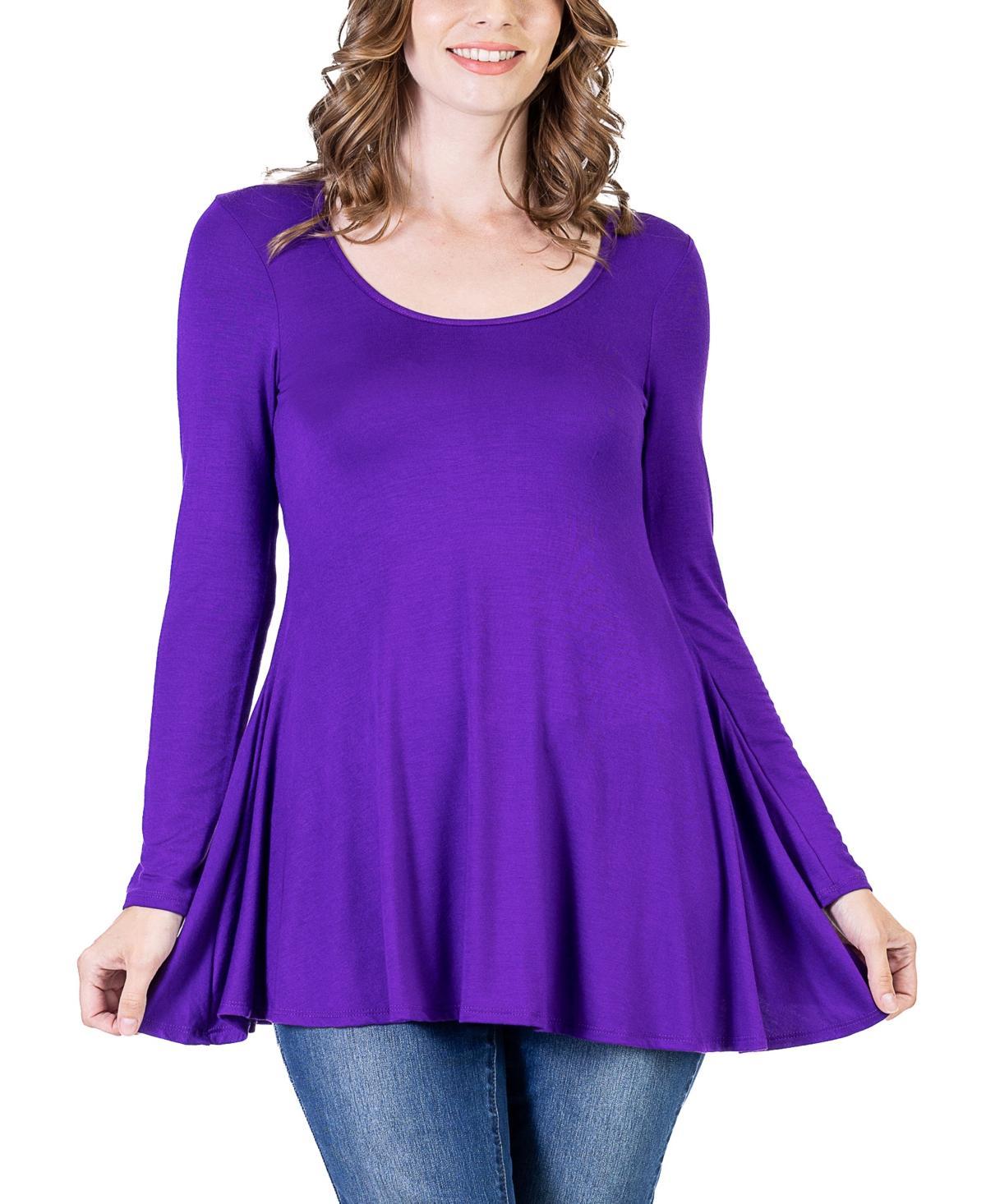 24seven Comfort Apparel Womens Long Sleeve Swing Style Flare Tunic Top Product Image