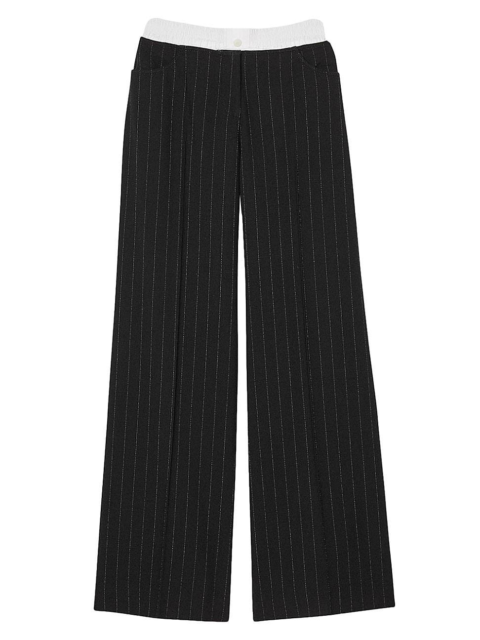 Sandro Pinstriped Poplin Wide Leg Pants Product Image