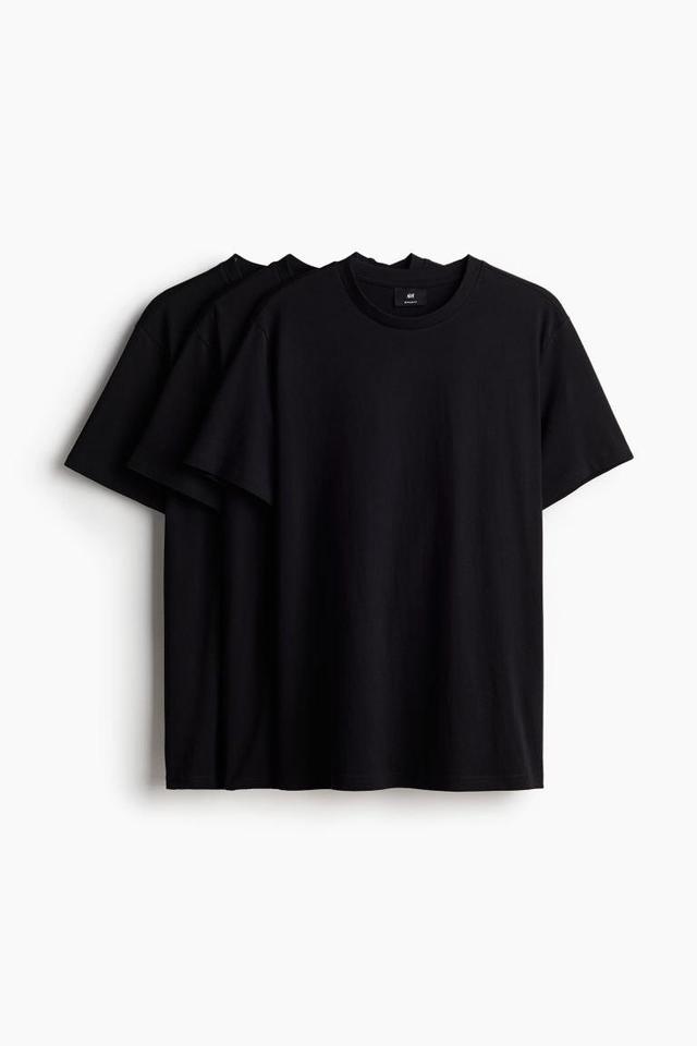 H & M - 3-pack Regular Fit Crew-neck T-shirts - Black Product Image