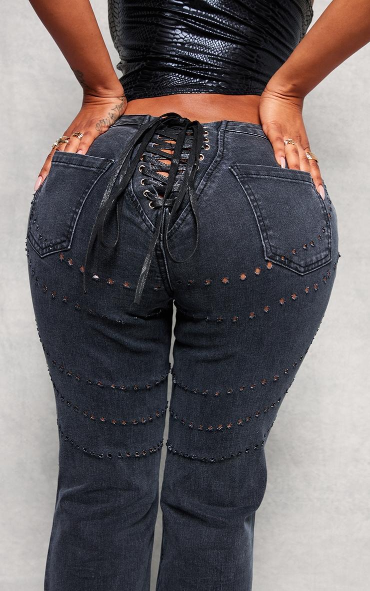 Shape Black Denim Lace Up Back Flare Jeans Product Image