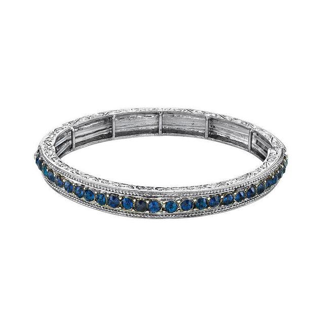 1928 Jewelry Silver Tone Sapphire Blue Color Crystal Stretch Bracelet, Womens Product Image