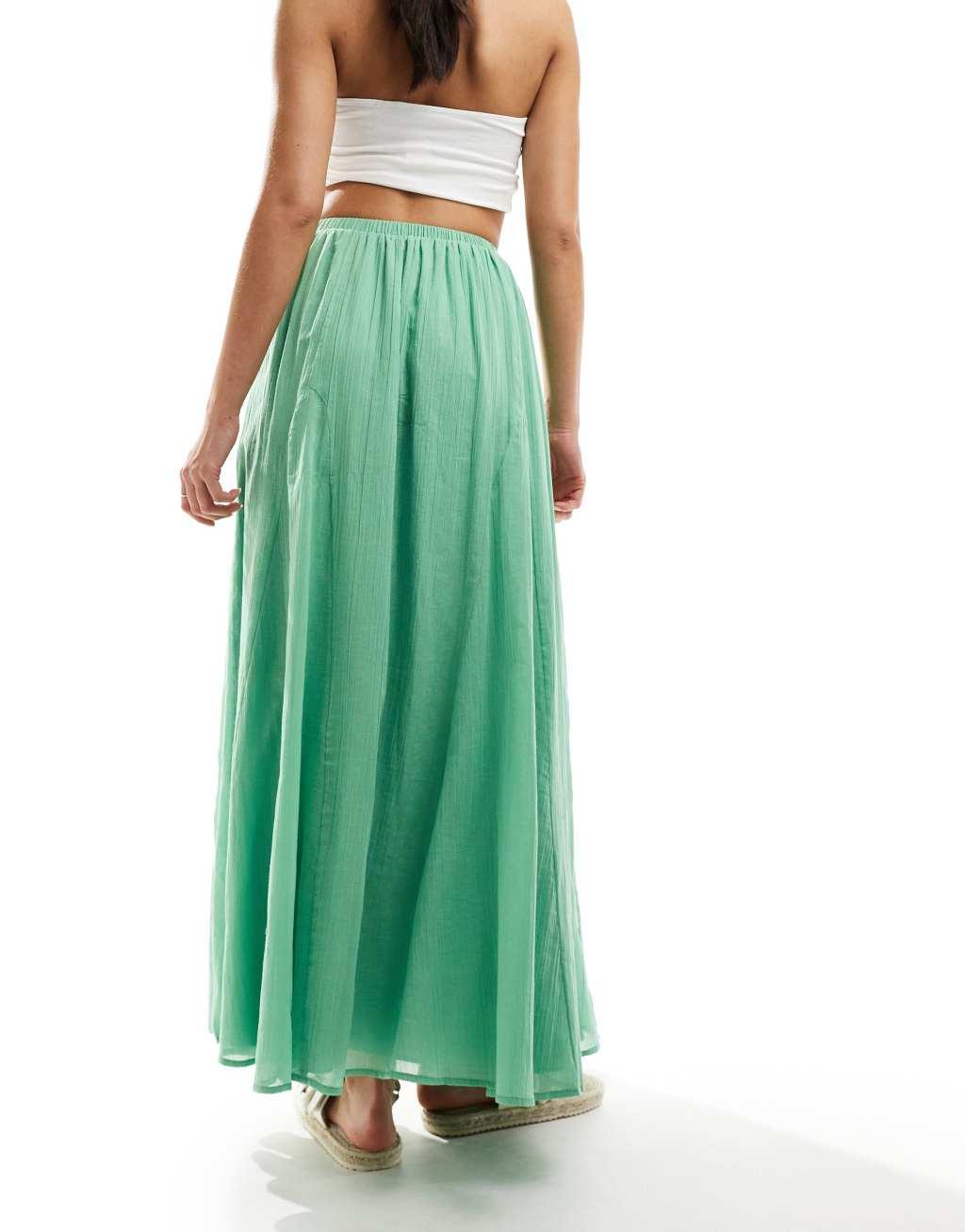 ASOS DESIGN maxi skirt with godet detail in green Product Image