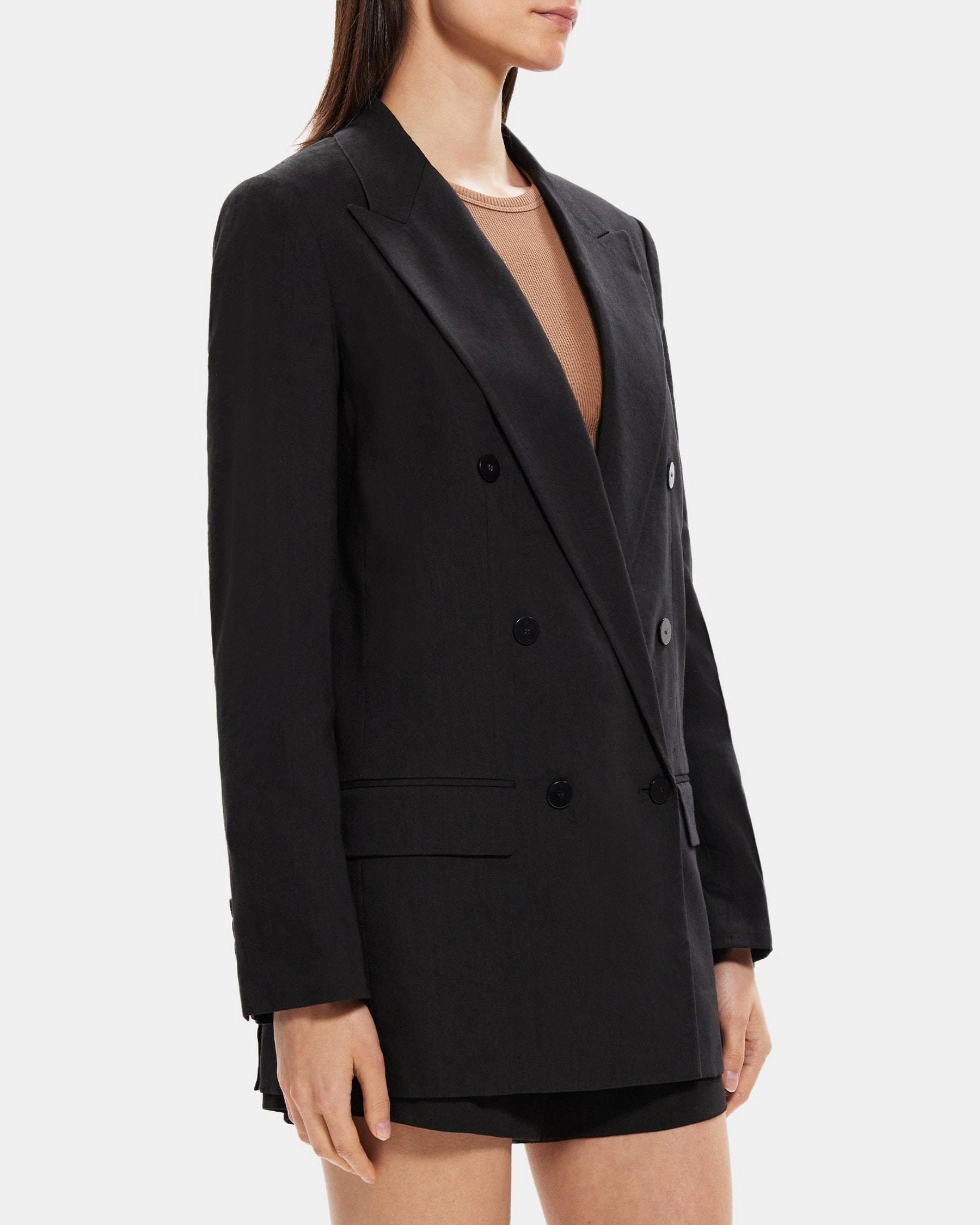 Double-Breasted Blazer in Linen-Blend Product Image