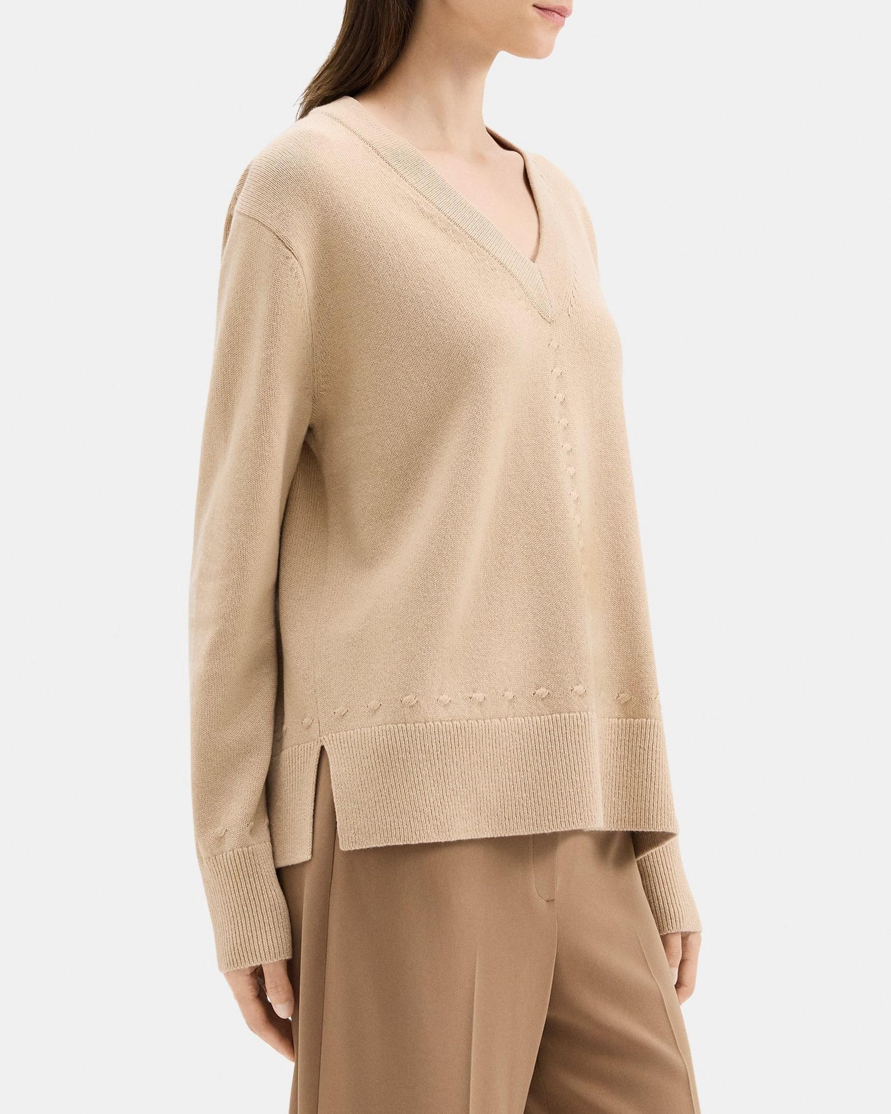 Cable Knit V-Neck Sweater in Wool-Cashmere Blend Product Image