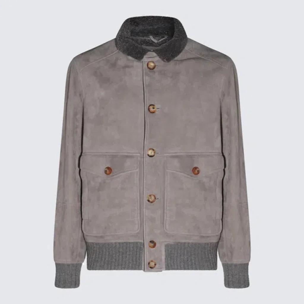 BRUNELLO CUCINELLI Grey Leather Jackets Product Image