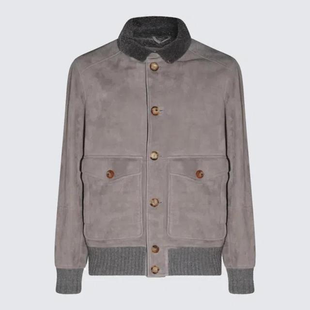 BRUNELLO CUCINELLI Grey Leather Jackets Product Image