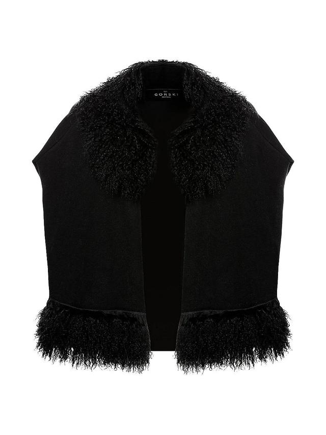 Womens Knit Vest with Mongolian Shearling Lamb Trim Product Image