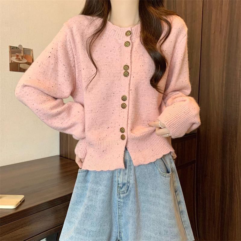 Round Neck Melange Cardigan Product Image