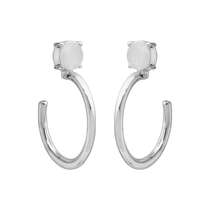 LC Lauren Conrad Silver Tone Crackle Cubic Zirconia Stone Stud Hoop Earrings, Womens, White Product Image