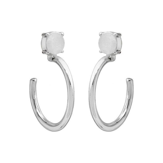 LC Lauren Conrad Silver Tone Crackle Cubic Zirconia Stone Stud Hoop Earrings, Womens, White Product Image