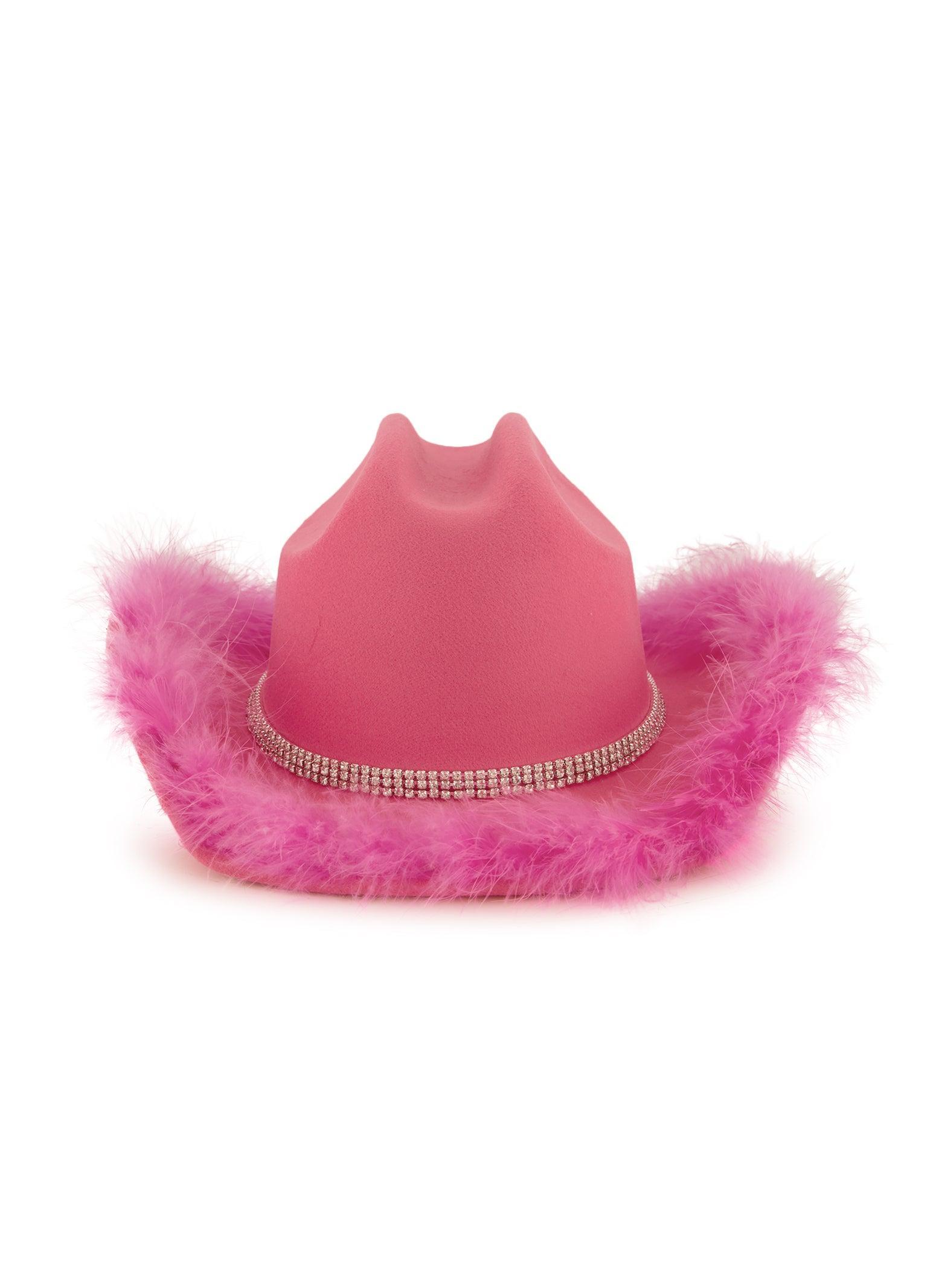 Feather Trim Rhinestone Cowboy Hat Female Product Image