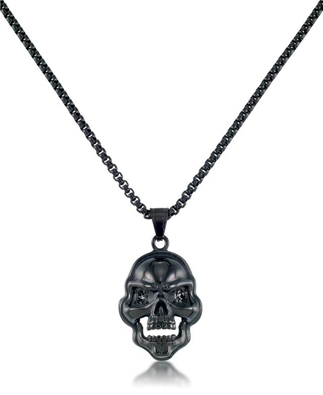 Andrew Charles by Andy Hilfiger Mens Cubic Zirconia Signature Skull 24 Pendant Necklace in Black Ion-Plated Stainless Steel (Also available in Gold- Product Image