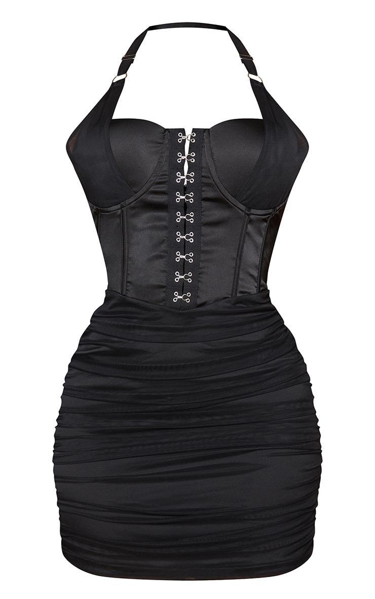 Shape Black Satin Hook And Eye Ruched Bodycon Dress Product Image