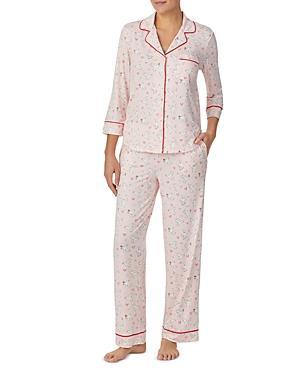 kate spade new york Brushed Cozy Jersey Lip Print 34 Sleeve Notch Collar Full Length Pajama Set Product Image