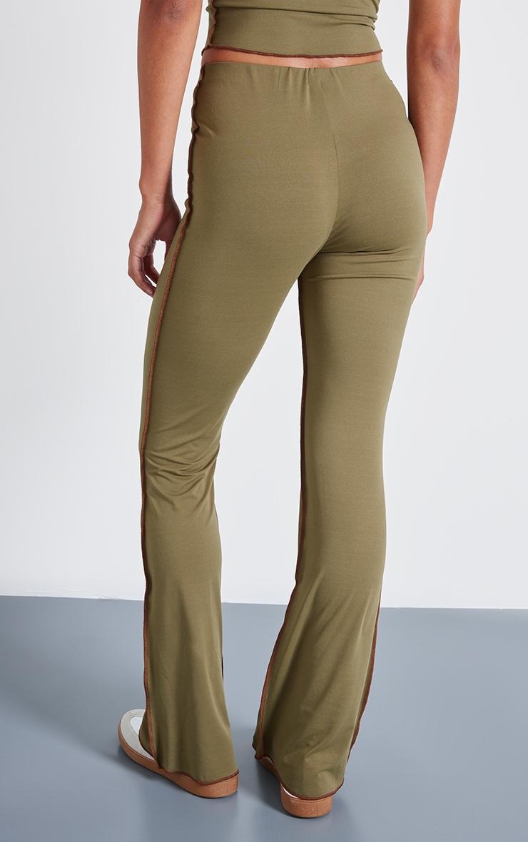 Olive Seam Detail Mid Rise Skinny Flared Trousers Product Image