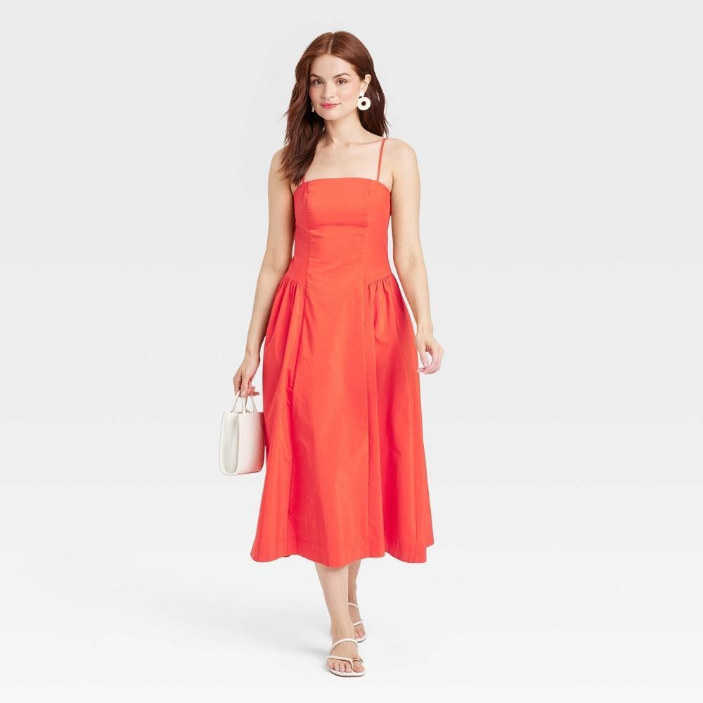 Womens Dropped Waist Midi A-Line Dress - A New Day Red 16 Product Image